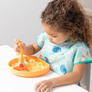 Bumkins Toddler Utensils, Kids Size Fork and Spoon Set, Silicone and Stainless-Steel Training Silverware, Angled Forks / Sporks for Self-Feeding, Children Learning to Eat, 18 Mos Up, Tangerine Orange by TinyTreasures Baby Boutique