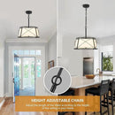 15.7" Black Drum Chandelier,3-Light Modern Farmhouse Chandelier,White Fabric Drum Shade Pendant Light Fixture for Dining Room Kitchen Island Bedroom Entryway by CozyNest Decor