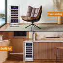 15 Inch Wine Fridge 32 Bottles Wine Cooler Refrigerator Undercounter Wine Fridge with Glass Door, LED Light, Removable Wooden Shelves, Built-in or Freestanding Wine Refrigerator for Home Office Bar by CozyNest Decor