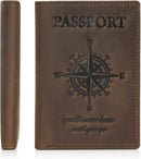 Polare Luxury RFID Blocking Leather Passport Holder Travel Wallet For Men and Women (Dark Brown Compass) by TinyTreasures Baby Boutique
