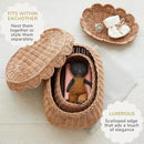 BEBE BASK The Original Scalloped Basket Set Of 2 - Small Scallop Basket - 15 x 10 x 6 In - Hand-Woven & Award-Winning - Elegant Wicker With Scalloped Edge Lid - Nursery Storage - (Mocca) by GreenHaven Gardens