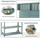 Merax 65" Large Wooden Farmhouse Rustic Outdoor Potting Bench Table with 4 Storage Shelves and Side Hook, Patio Workstation, for Garden, Backyard, Green by GreenHaven Gardens