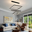 Modern LED Square Chandelier, 3 Ring Dimmable for Living, Dining, Bedroom & Foyer - High Ceiling Hanging LED Pendant Light Fixture (Black) by CozyNest Decor