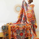 Boho Muslin Blanket for Adults 4-Layer Gauze 80 x 90 Inches Soft Cozy 100% Cotton Summer Cooling Blanket Geometric Floral Decor for Sofa Bed Coverlet Both Sides (A Boho Figure Orange, 80 x 90 in) by CozyNest Decor