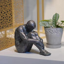 Guichifun Sitting Man Sculptures Home Decor - Resin Bronze Male Holding Arms Legs Lonely Statues Decorative Objects Outdoor Gift for Men 7.5 x 3.7 x 5.8 Inch by CozyNest Decor