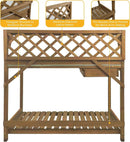Garden Potting Bench with Metal Tabletop,Outdoor Potting Table Workstation Benches with Drawer/Storage Shelf，Fir Wood Potting Station Work Table with Open Shelf,Lattice Back (Brown) by GreenHaven Gardens