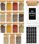 ComSaf Spice Jars with Labels 8 oz 16Pack, Small Spice Containers Starter Set, Glass Seasoning Jars with Lids, Square Seasoning Containers for Salt, Pepper, Chili Powder, Sugar, Loose Tea Storage by CozyNest Decor
