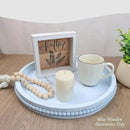 Round Wood Serving Tray with Beads, Blue Washed Wooden Decorative Tray for Entertaining, Decoration, and Gifting by CozyNest Decor