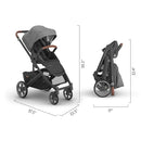 UPPAbaby Cruz V3 Stroller - from Birth + Car Seat Compatible - Full-Size, Reversible Seat - Infant Insert, Bug and Rain Shields Included - Greyson (Charcoal Mélange/Carbon Frame/Saddle Leather) by TinyTreasures Baby Boutique