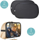 Funbliss Baby Car Mirror + 2-Pack Car Window Shades Bundle -100% Shatterproof, Wide Angle Convex by TinyTreasures Baby Boutique