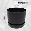 Elly Décor 14 inch Plastic Cylinder Planter Pot with Self-Watering Saucer and Drainage Hole,Lightweight & Extremely Durable, 14"x 14", Charcoal by CozyNest Decor