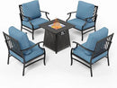 Patio Furniture Set with Fire Pit Table, 5 Pcs Metal Outdoor Conversation Set, 4 Single Chairs with 5.75" Extra Thick Cushion and 28" Fire Pit Table for Backyard Deck, Navy Blue by GreenHaven Gardens
