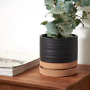 6 Inch Plant Pots, Ceramic Planter Pot with Drainage Hole & Saucer, Indoor/Outdoor Cylinder Round Planter Pot, Matte Black & Brown by CozyNest Decor