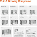 EvoNest Baby Crib, 11 in 1 Convertible Mini Crib with Wheels, 100% New Zealand Wood Growing Bed, 4 Adjustable Mattress Height,Grey by TinyTreasures Baby Boutique