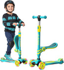 Aqua & Yellow 3 Wheel Scooter with Seat for Kids – Light-Up LED Wheels, Adjustable Handlebar and Seat, Smooth PU Wheels, Wide Anti-Slip Deck, Rear Foot Brake – Toddler Outdoor Toys for Ages 2+ by TinyTreasures Baby Boutique