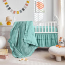 Tufted Ruffle Crib Bedding Set 3 Pieces Baby Girls Boys Boho Quilted Comforter with Fitted Sheet and Bed Skirt - Cute Ruffled Shabby Chic Baby Bedding Soft Blanket Design Teal Blue by TinyTreasures Baby Boutique