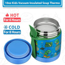 10oz Soup Thermo for Hot Food Kids,Lunch Thermo Kids Food Jar with Spoon Hot Insulated Food Containers,Leak Proof Stainless Steel Wide Mouth Lunch Food Thermo Jar for School(Blue-Dinosaur) by TinyTreasures Baby Boutique