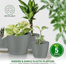 Planter Pots with Drainage Holes - Lightweight, Durable & Space-Saving Pots for Indoor and Outdoor - Versatile Functionality, Simple Modern Design, Set of 5 Plastic Planter Pots - Gray by GreenHaven Gardens