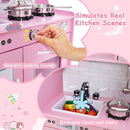 HONEY JOY Pink Kids Kitchen Playset, Wooden Little Chef Pretend Toy Kitchen Set w/Chalkboard, Telephone, Utensils, Oven, Microwave, Sink, Play Kitchen for Toddlers, Gift for Boys Girls, Pink by TinyTreasures Baby Boutique