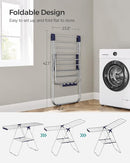 SONGMICS Clothes Drying Rack, with Sock Clips, Metal Laundry Rack, Foldable, Space-Saving, Free-Standing Airer, with 2 Height-Adjustable Gullwings, Indoor Outdoor Use, Silver and Blue ULLR52BU by TinyTreasures Baby Boutique