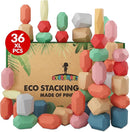 36 Pcs Wooden Stacking Blocks – Montessori Toys for 1 2 3 4 5 6 Year Old Toddlers and Kids, XL Rocks, No Choking Hazard – Sensory STEM Building Stones, for Girls and Boys by TinyTreasures Baby Boutique