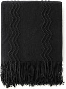 MIULEE Black Knitted Throw Blanket for Couch Textured Knit Blanket with Tassels Cozy Woven Boho Bed Blanket for Sofa Bed Chair Acrylic Wave Pattern 50"x60" by CozyNest Decor