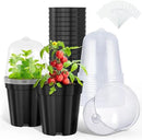 homenote Nursery Pots for Plants,5 Inch Plant Pot for Planting with Humidity Domes Plastic Seedling with Drainage Holes Seed Starter Flower with 10 Labels Black (15 Pack) by GreenHaven Gardens