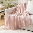 MIULEE Light Pink Knitted Throw Blanket for Couch Bed, Boho Textured Cozy Woven Decorative Farmhouse Blanket with Tassels for Sofa Chair Living Room 50"x60" by CozyNest Decor