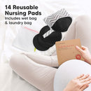 Organic Nursing Pads - 14 Washable Viscose Derived from Bamboo Breastfeeding Pads, Wash Bag, Reusable Breast Pads for Breastfeeding, Nipple Pads for Breastfeeding Essentials(Midnight Black, L 4.8") by TinyTreasures Baby Boutique