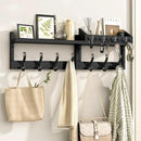 29" Coat Rack Wall Mount with Shelf, 4 in 1 Wall Mounted Coat and Key Hanger with 11 Hooks, Entryway Key Holder with Mail Holder for Living Room, Bedroom, Black by CozyNest Decor