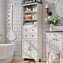 72" Tall Bathroom Storage Cabinet, Farmhouse Storage Cabinet with 2 Drawers, Adjustable Shelves & Barn Door, Cabinet for Bathroom, Living Room, Kitchen, Off White by CozyNest Decor
