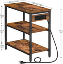 HOOBRO End Table with Charging Station, Simple Rustic Side Table with 3-Tier Storage Shelf, Narrow Nightstand for Small Spaces, for Living Room, Industrial Design, Rustic Brown and Black BF149UBZ01 by CozyNest Decor