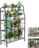4 Tier Metal Plant Stand with wheels rack, Heavy Duty Metal Plant Shelf for Indoor/Outdoor Living Room, Balcony, Garden, Black by GreenHaven Gardens