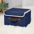 ANMINY 4PCS Storage Bins with Lid PU Leather Handles Storage Boxes PP Plastic Board Decorative Foldable Lidded Cotton Linen Fabric Home Cubes Baskets Closet Organizer Containers - Blue, Small Size by CozyNest Decor