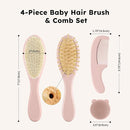 Yoofoss 4 Piece Baby Hair Brush and Comb Set，Wooden Baby Hair Brush with Natural Ultra Soft Goat Hair, Baby Comb Set for Boy, Girl - Pink by TinyTreasures Baby Boutique