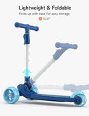 Besrey Kick Scooter for Kids Ages 3-10, 3-Wheel Folding Scooter with Adjustable Height, LED Light Wheels, Extra Wide Deck for Outdoor Activities by TinyTreasures Baby Boutique
