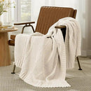 Amélie Home Chenille Knit Throw Blanket for Couch, Chevron Texture Decorative Soft Blanket for Sofa, Bed & Chair, 60"x80", Ivory by CozyNest Decor