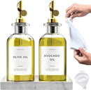 Olive Oil Dispenser Bottle For Kitchen With Silicone Tray & 40 Labels, Soy Sauce Dispenser, Coffee Syrup Dispenser, Olive Oil Bottles Set Of 2, Gold by CozyNest Decor