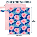 Tiny Twinkle Mess-Proof Waterproof Wet Dry Bag | 2-Pack Reusable Wet Bags for Swimsuits & Baby Clothes | Leakproof Wet Bag for Travel & Diaper Changes for Baby (Blue Floral) by TinyTreasures Baby Boutique