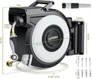 Tuyeho Retractable Garden Hose Reel 130 FT, Wall Mount Heavy Duty Water Hose Reels with Automatic Slow Rewind System, Outdoor Hoses Reel with 2 Hose Nozzles for Garden Watering, Car Wash, Pet Shower by GreenHaven Gardens