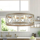 XINGQI 21.7'' Modern Farmhouse Chandelier Drum Pendant Lighting Fixture Hanging Ceiling Lamp for Living Dining Room Over Table, 5 Lights Antique Wood Grain Brushed Nickel with Round Metal by CozyNest Decor