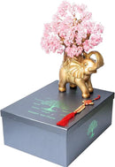 Rose Quartz Crystal Money Tree on Gold Elephant Statue, 17”Large Gemstone Bonsai Tree of Life Home Décor Gifts for Wealth Positive Energy, Feng Shui Décor by GreenHaven Gardens