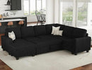 Belffin Corduroy Sleeper Sofa Bed with Storage Chaise Modular Sectional Sofa Couch with Pull Out Bed L Shaped Sectional Couches for Living Room Black Couch by CozyNest Decor