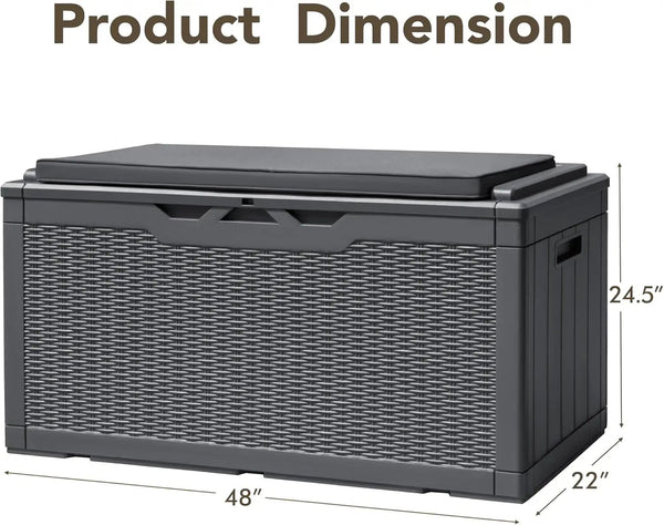 Devoko 100 Gallon Deck Box, Waterproof Resin Outdoor Storage Box with Cushion for Outside and Patio, Large Outdoor Storage Bench Cabinet Lockable for Patio Furniture and Garden Tools (Gray), photo 2 of 3
