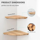 Corner Shelves, Floating Corner Shelf, Set of 2 12inch Solid Oak Wood Wall Shelves, Round End Wall Mount Display Shelf with Wire Hole for Bedroom Kitchen, Living Room by CozyNest Decor