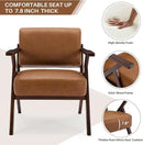Mid-Century Modern Lounge Armchair - Genuine Brown Leather with Solid Wood X-Base Frame, Seat Cushion - for Living Room, Study, Balcony Retro Design, Brown Leather by CozyNest Decor