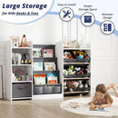 Kids Toy Book Storage Organizer - Large Bookshelf with 7 Removable Bins, Baby Bookshelf and Toy Storage, 4-Tier Book Shelf for Kids Room, Playroom, Classroom, 51 inch, White by CozyNest Decor