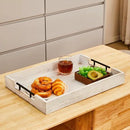 Ottoman Tray Large Serving Trays Farmhouse Decor Wooden Coffee Table Platter with Handles White Tray for Bed Kitchen Living Room 19 * 14Inch by CozyNest Decor