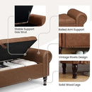 51" Storage Ottoman Bench for Bedroom, Full Queen Storage Bench with Button, Upholstered Bedroom Bench with Rolled Arms for Living Room, Storage Room, Entryway, Brown by CozyNest Decor