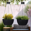 2 Packs Hanging Planters Basket for Outdoor Plants, Solar Powered Self Watering Black Round Plastic Flower Pots with Drainer for Balcony Patio Garden Outdoor Decoration by CozyNest Decor